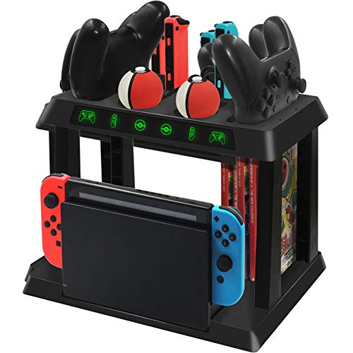 Nintendo Switch用 充電スタンド 大容量 収納ラック ホルダー Switchドック Proコントローラー/ポケモンボール/Joy-Con全部充電 収納可能 組立 省スペース 整理 オールインワン