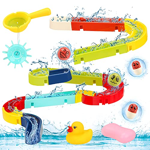 お風呂 おもちゃ 水遊びおもちゃ 水車 アヒル 赤ちゃん 子供 お風呂用おもちゃ スライダー 38点セット DIY 組み合わせ 強力吸盤付き プレゼント 贈り物