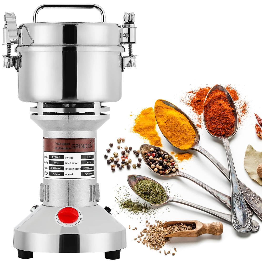 NEWTRY 700g穀物粉砕機 電動グラインダー 粉砕機 微粉砕機 穀物製粉機 製粉機 高速 穀物粉砕機 妻と母親に最高のプレゼント 304#ステンレス鋼製 (110V)