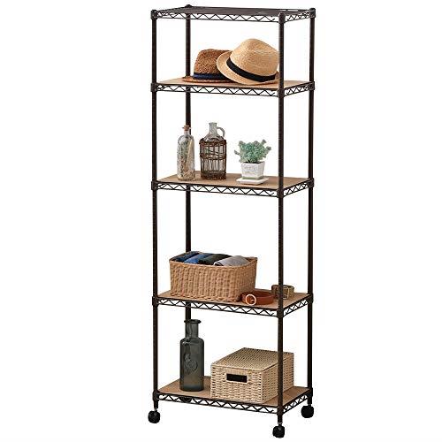 アイリスオーヤマ カラーメタルラック本体 ウッドボード付き ブラウン 茶 幅55×奥行35×高さ163cm ラック 棚 スチールラック CMM-55165B