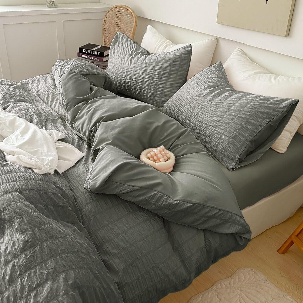 布団カバーセット シアサッカー生地 シングル ダブル 寝具カバーセット 3点セット 掛け布団カバー ボッ..