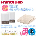 フランスベッド 寝装品 セレクト3点セットグッドスリープバイオベッドパッド1枚ライン&アース マットレスカバー2枚お得なセレクト3点パック キング(1950×1950)(3)