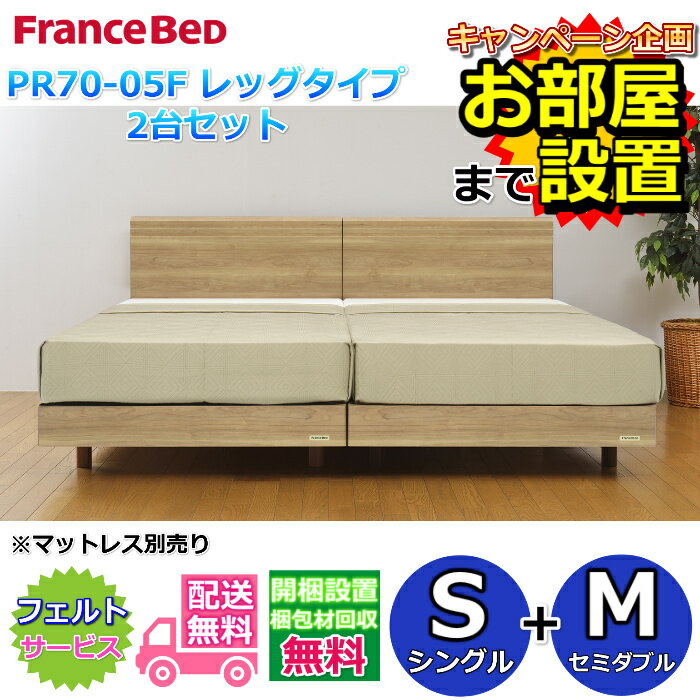 フランスベッド ベッドフレーム 70周年PR70-05F レッグタイプ2台セット【開梱組立設置無料】シングル+セミダブル　S+M