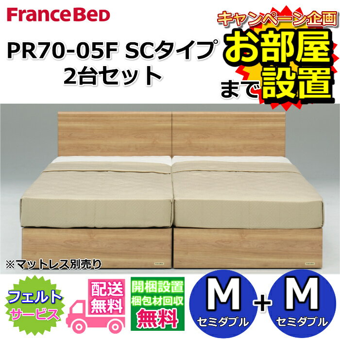 フランスベッド ベッドフレーム 70周年PR70-05F SCタイプ2台セット【開梱組立設置無料】セミダブル+セミダブル　M+M箱型ボトム仕様 引き出し無し