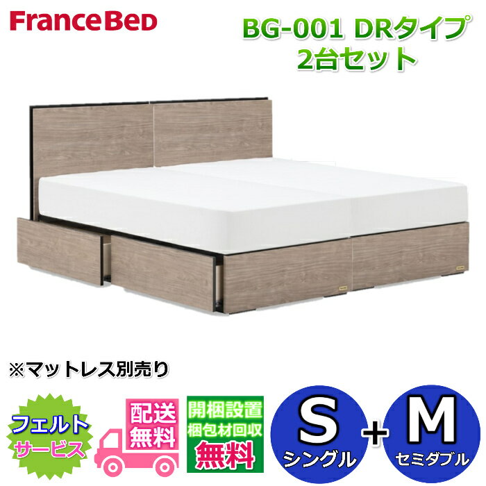 Wide-Double - フランスベッド ベッドフレームBG-001 DRタイプシングル+セミダブル2台セット【開梱組み立て設置無料】収納付きベッドフレーム S+M