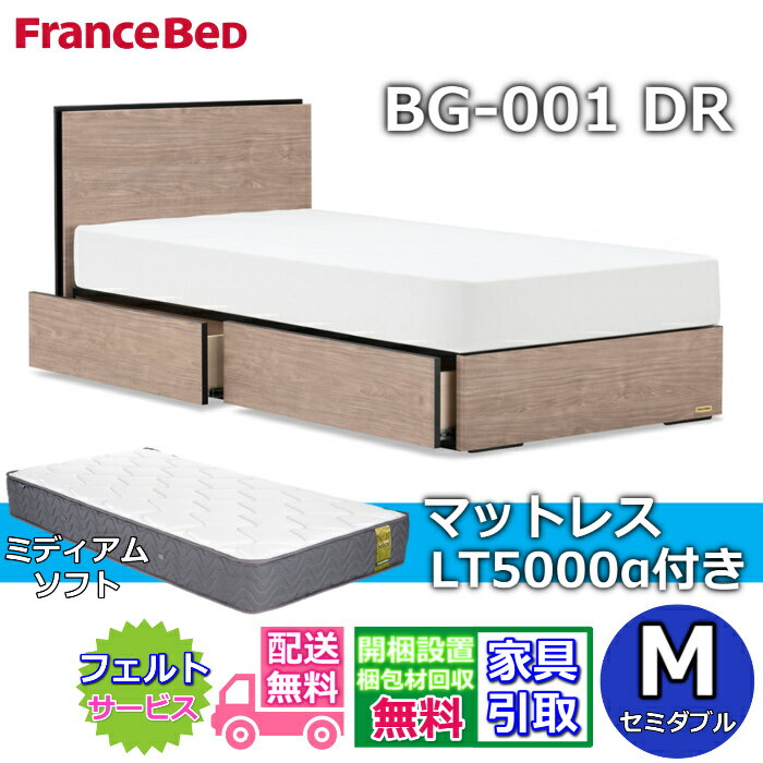 乐天商城 - フランスベッド ベッドフレームマットレスセットBG-001 引き出し付き セミダブル LT5000 ミディアムソフト付き【開梱組立設置無料】DRタイプ 引出収納付き