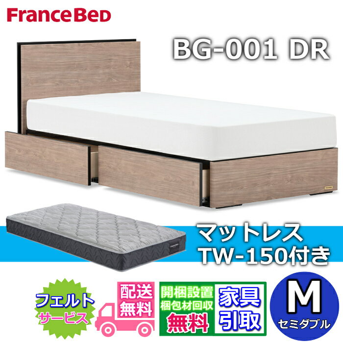 Rakuten - フランスベッド ベッドフレームマットレスセットBG-001 引き出し付き セミダブル TW-150付き【開梱組立設置無料】引き出し付きベッドやや硬めな寝心地 ツインサポート