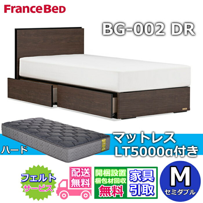 フランスベッド ベッドフレームマットレスセットBG-002 引き出し付き セミダブル LT5000 ハード付き【開梱組立設置無料】DRタイプ 引出収納付き
