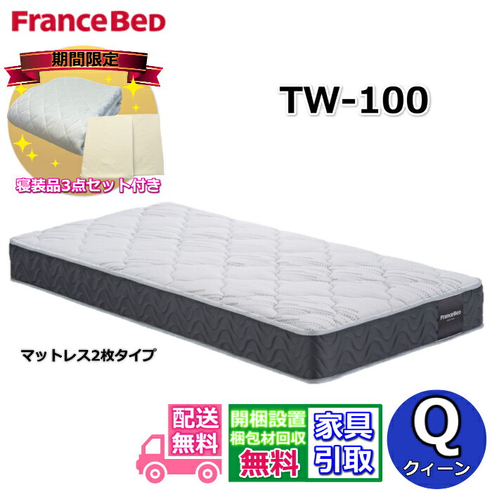 【寝装品3点セット付き 搬入開梱設置無料】フランスベッド TW-100クイーン マットレス 硬めの寝