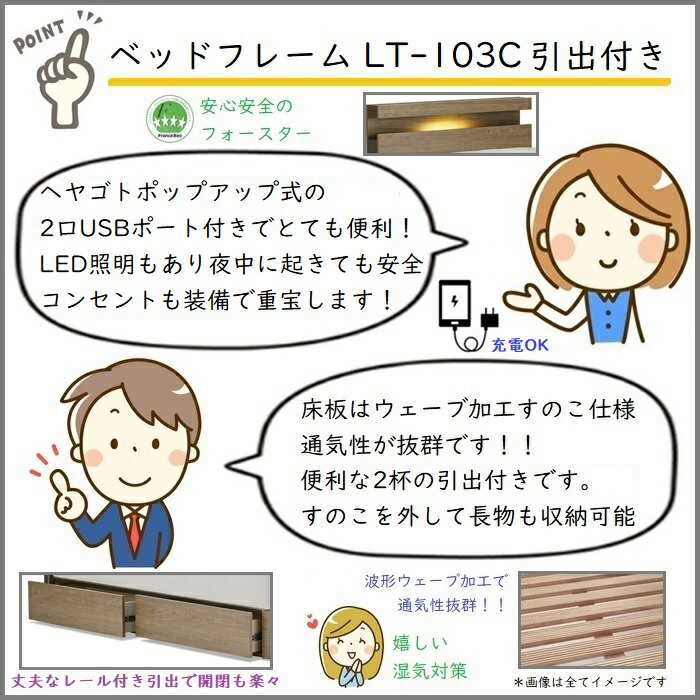 フランスベッド フレーム LT-103C 引き出し付き【開梱組立設置無料】シングル 抗菌 ベッドフレーム
