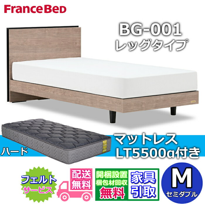フランスベッド ベッドフレームマットレスセットBG-001 LEG セミダブル LT5500付き【開