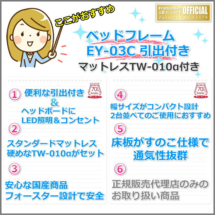 フランスベッド お得なベッドセット エディ ダブル【送料・開梱組立設置無料】TW-010α付き人気マットレスとフレームEY-03Cのセット販売商品 [3]