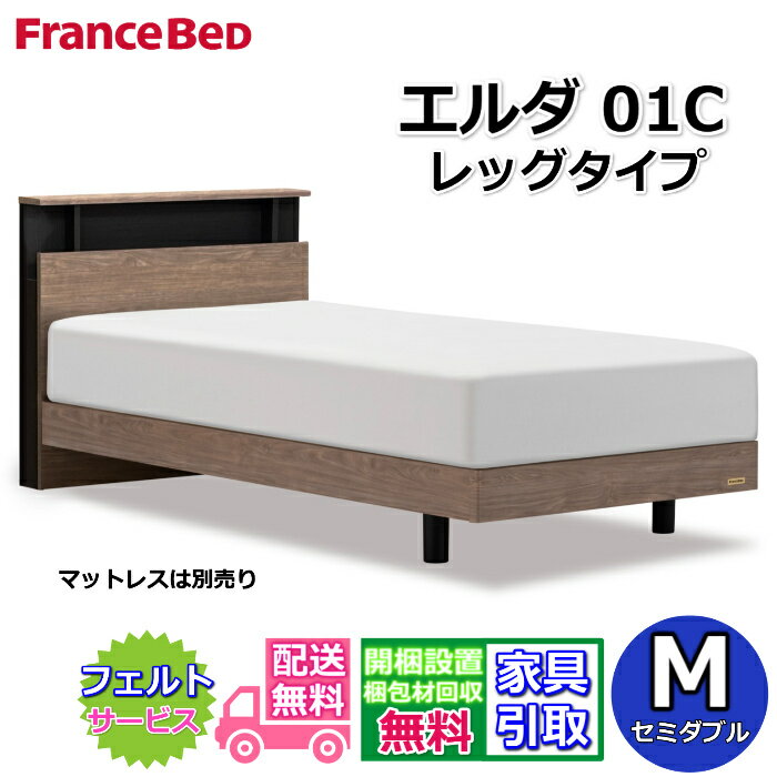 Rakuten - フランスベッド ベッドフレーム エルダ01C レッグ セミダブル【送料・開梱組立設置無料】シンプルなキャビネットタイプ脚付きベッド すのこ床板 コンセント付き