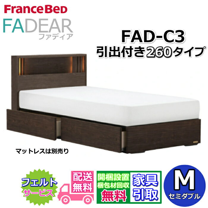 フランスベッド ファディア FAD-C3 セミダブル【開梱組み立て設置無料】260 DRタイプ 引出付きベッド通気性の良いすのこ仕様 FADEAR「公式パートナー展示店舗」のみ取扱い商品