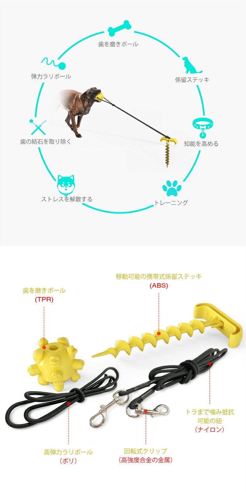 ペット 大型犬用 係留用ペグ 係留用ポール 固い地面にも打ち込める ドッグポール ワイヤー リードセット 軽くて丈夫 絡まりにくい 埋め込み式 係留ステッキ 犬 散歩 公園 小型 中型犬用 犬用 係留ケーブル