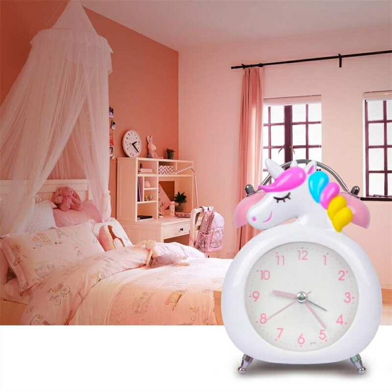 目覚まし時計 ユニコーン 子供 置き時計 電池式 明かり 光 ベル アナログ 針時計 卓上時計 アラーム めざまし時計 お誕生日 プレゼント 幼稚園 小学生 [3]