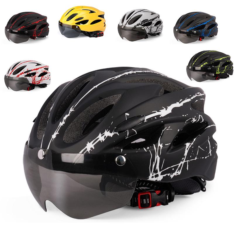 ヘルメット 自転車 大人用 54-62cm ジュニア 高学年 ロードバイク クロスバイク サイクリング 超軽量 サングラス付き サイズ調整可能 自転車 通学 避難 通勤 サイクルヘルメット 大人 成人 通気性良い おしゃれ ロードバイク(4)