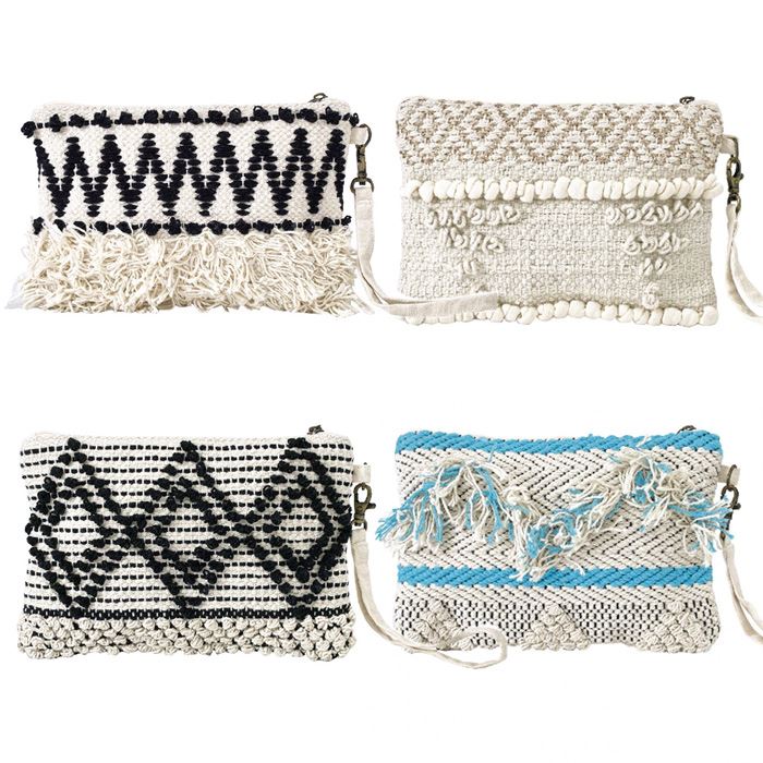 ポーチ クラッチバッグ セカンドバッグ BOHO ポーチ ボーホー インドコットン 綿 フリンジデザイン バ..