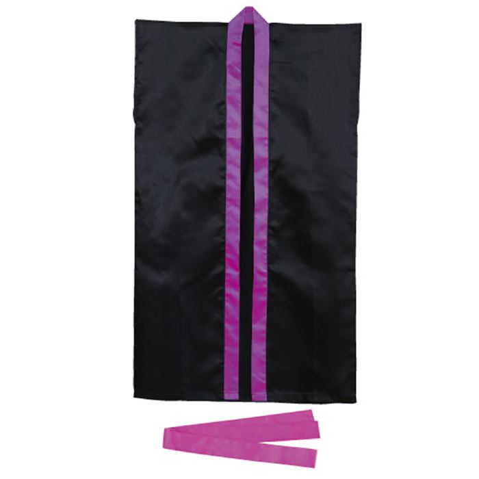 サテンロングハッピ 黒（紫襟） Lサイズ 高校生 成人向けサイズ はっぴ 半被 運動会 体育祭 まつり 祭 衣装 ダンス 踊り チーム イベント 発表会 高校生 大人 成人 アーテック 4566