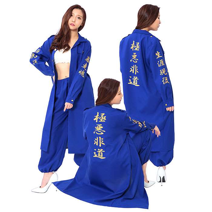 レディース特攻服 青 ブルー 極悪非道 特攻服 ヤンキー 不良 特服 レディースサイズ コスプレ 衣装 コスチューム 仮装 変装 クリアストーン 4560320898382