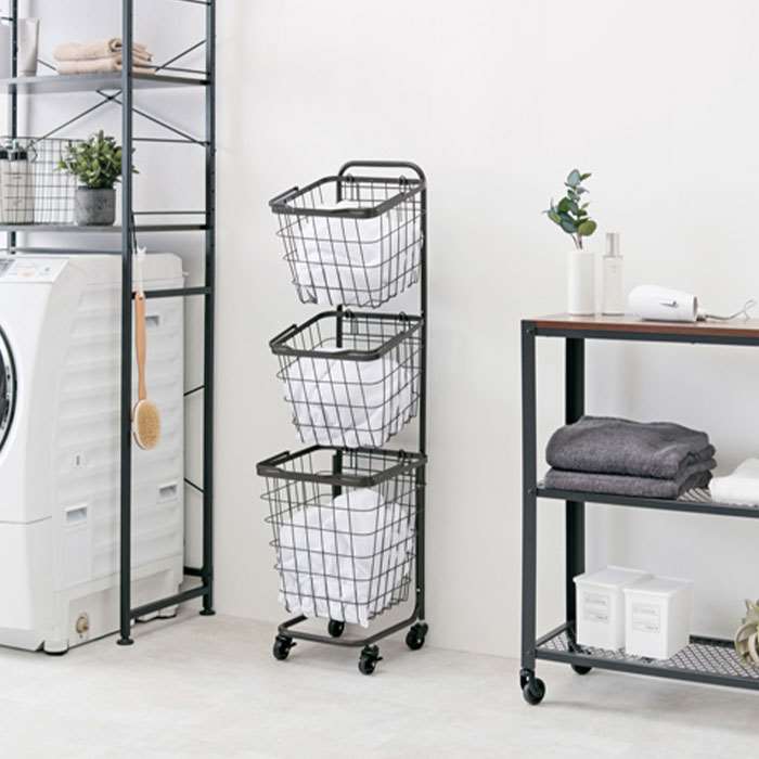 【北海道・沖縄・離島配送不可】【代引不可】ランドリーラック 3段ランドリーラック 角型 スクエア バ..