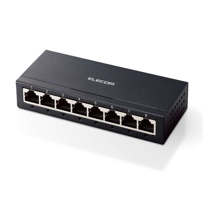【代引不可】スイッチングハブ LAN ハブ 8ポート Giga対応 1000/100/10Mbps 金属筐体 AC電源 ファンレス 静音 省エネ機能 壁掛け設置対応 ブラック エレコム EHC-G08MA-B