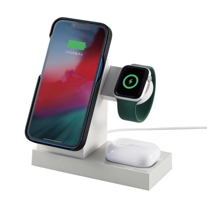 【代引不可】ワイヤレス充電器 7.5W+5W マグネット式 スタンド ホワイト アップルウォッチ充電器はめ込み可 同時充電可 おくだけ充電 エレコム W-MS06WH