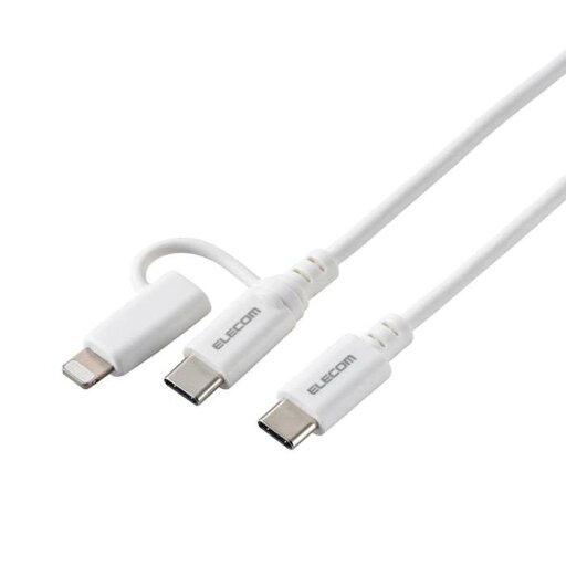 【代引不可】2in1 充電ケーブル ( USB-C to USB-C ケーブル + Lightning 変換プラグ ) 1m PD対応 60W 急速充電 【 タイプC / ライトニング ポート搭載 等対応 】 ホワイト エレコム MPA-CCLAD10WH 【代引不可】2in1 充電ケーブル ( USB-C to USB-C ケーブル + Lightning 変換プラグ ) 1m PD対応 60W 急速充電 【 タイプC / ライトニング ポート搭載 等対応 】 ホワイト エレコム MPA-CCLAD10WH