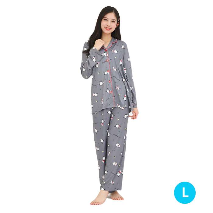 ポチャッコ パウダーストレッチ シャツパジャマ（GY・L） レディースサイズ サンリオ キャラクターパジャマ 部屋着 ルームウエア サザック SAN-1912L_GY