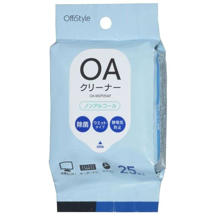 OAクリーナー（除菌ウェットタイプ/アルコール不使用/25枚入） OHM OA-MDP25AF
