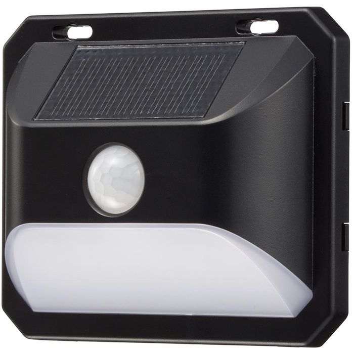 センサーウォールライト（明暗+人感センサー/150 lm/ソーラー発電式/昼光色/保護等級IP65/ブラック） OHM LS-B150JW-SD2