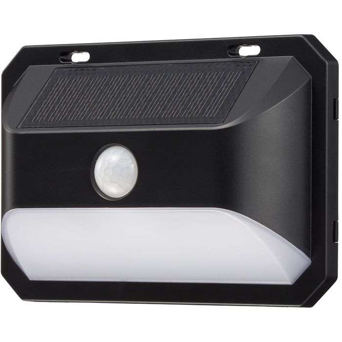 センサーウォールライト（明暗+人感センサー/400 lm/ソーラー発電式/昼光色/保護等級IP65/ブラック） OHM LS-B400JW-SD2