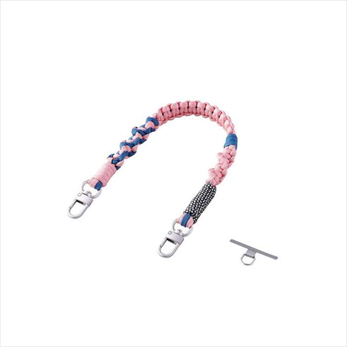 【代引不可】スマホハンドストラップ ストラップホールシート付属 編み物 ピンク エレコム P-STHKNPN