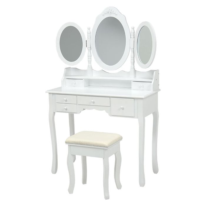 【北海道・沖縄・離島配送不可】【代引不可】ドレッサー 幅90cm スツール付 楕円形 三面鏡 鏡台 ドレッサーセット 引き出し 収納 上品 シンプル おしゃれ ...