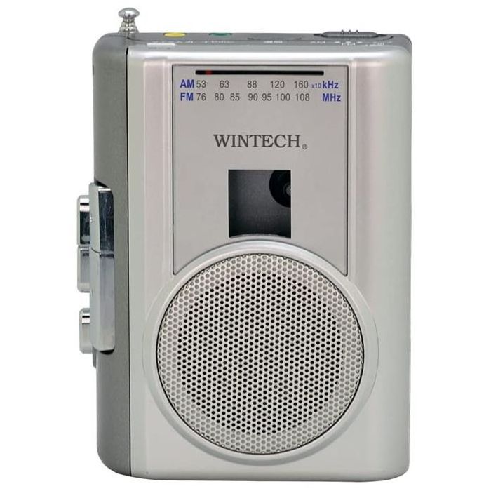 ラジオ付 テープレコーダー ラジカセ 外部マイク付属 AM/FM FMワイドバンド対応 シルバー WINTECH PCT-02RM