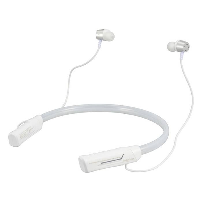 楽天補聴器専門店　快聴生活ウォーキングイヤホン ワイヤレス LED内蔵 防水保護等級IPX4の防まつ形 本体約51g ホワイト OHM HP-W160N