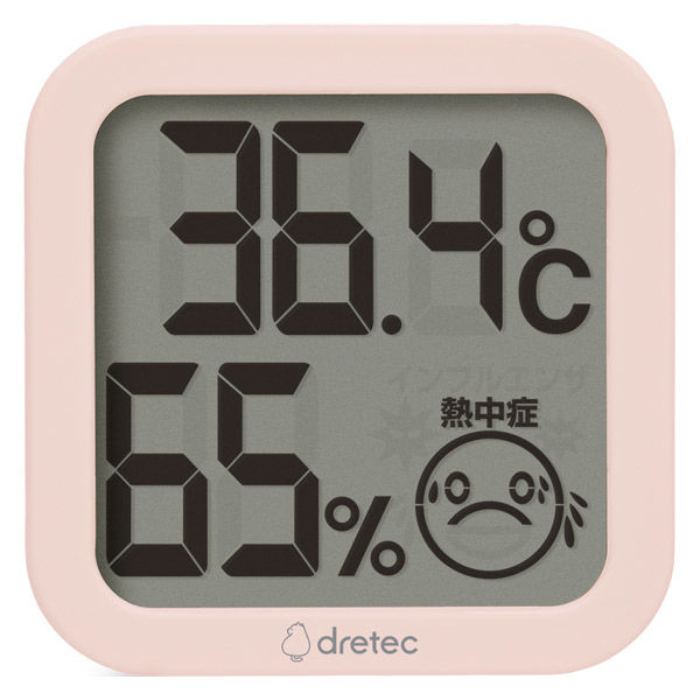 デジタル温湿度計 熱中症 健康 ヘルスケア 大画面 コンパクト 卓上 壁掛け ピンク dretec ドリテック O-421PK
