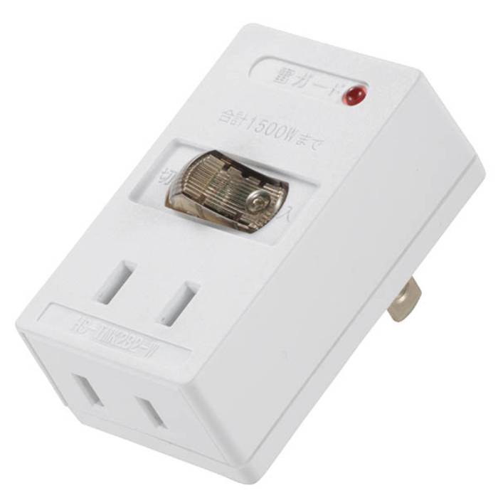 LEDスイッチ節電タップ 2個口 雷ガード コンセント アダプタ 電源タップ AC機器 PC関連 旅行 外出 出張 OHM HS-TMK2B2-W