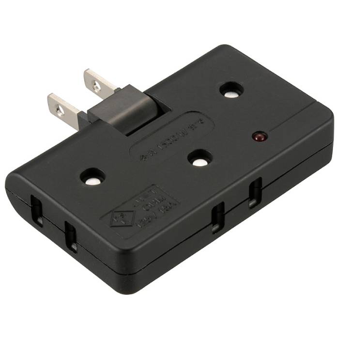 雷ガード付 コーナータップ 3個口 ブラック コンセント アダプタ 電源タップ OHM HS-AKS3PBT-K