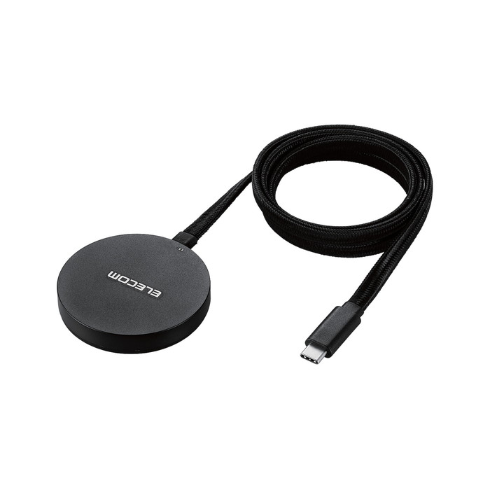 【代引不可】ワイヤレス充電器 Qi 認証 Qi2 マグネット式 メッシュケーブル 1m iPhone 各種対応 ブラック エレコム W-MA05BK