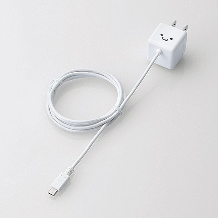 【代引不可】キューブ型AC充電器/スマートフォン/タブレット用/microUSB/直生え/1.5m/1.8A出力/ホワイトフェイス エレコム MPA-ACMBC152WH