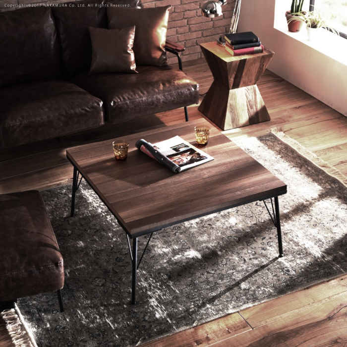 こたつ コタツ テーブル 正方形 80×80cm 古材風アイアンこたつテーブル フラットヒーター メラミン天板 インダストリアル風 ブルックリン風 カフェ風 暖房 防寒 ブルックスクエア ナカムラ t0700008