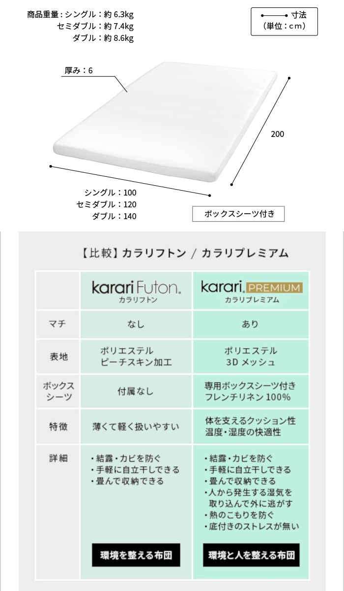 【北海道・沖縄・離島配送不可】【代引不可】フトンマットレス karari PREMIUM カ...