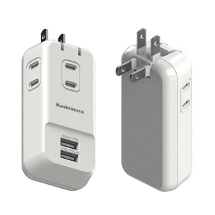 (Kashimura) NWM-9(ホワイト) 電源タップ 国内タップ Aタイプ AC3P USB2P 3.4A WH 折りたたみ 3個口