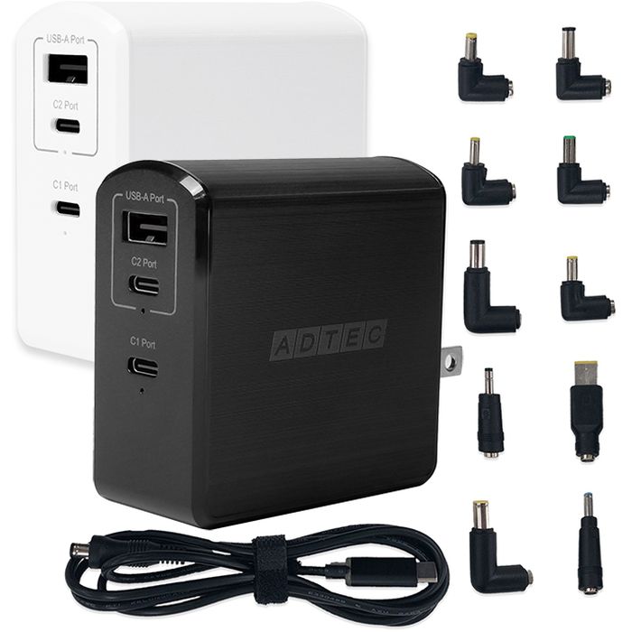 USB充電器 PowerDelivery対応 GaN(窒化ガリウム)採用 急速充電器 PD対応 最大105W PSE技術基準適合+マルチプラグケーブルセット ADTEC APD-A105AC2-wM
