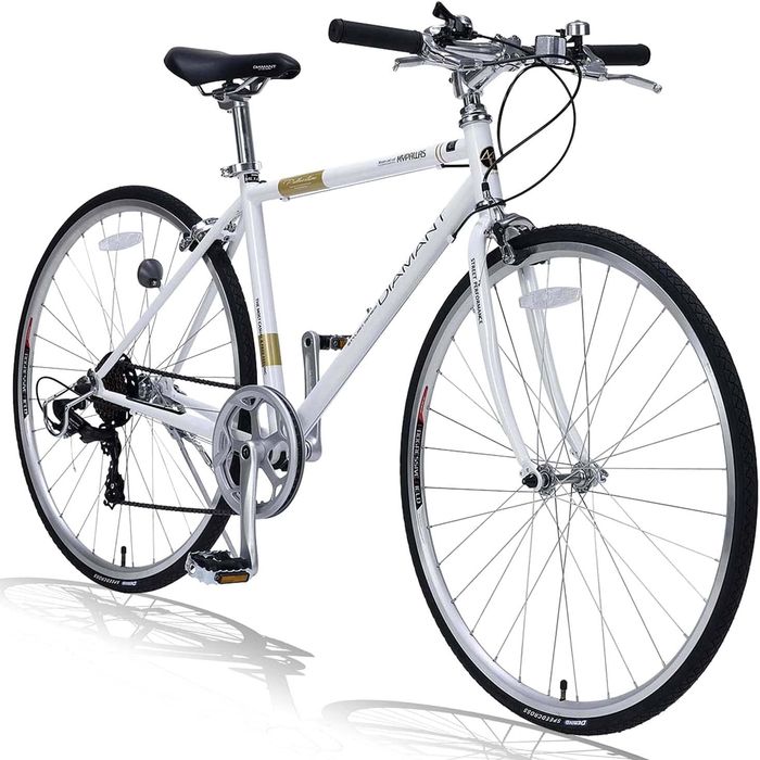【北海道・四国・九州・沖縄・離島配送不可】【代引不可】自転車 クロスバイク700C・7SP シマノ製サムシフト7段ギア ハイクオリティ Aヘッドルック高さ調整可能ステム 通勤通学 街乗り 男女兼用 ホワイト MYPALLAS MC602-W