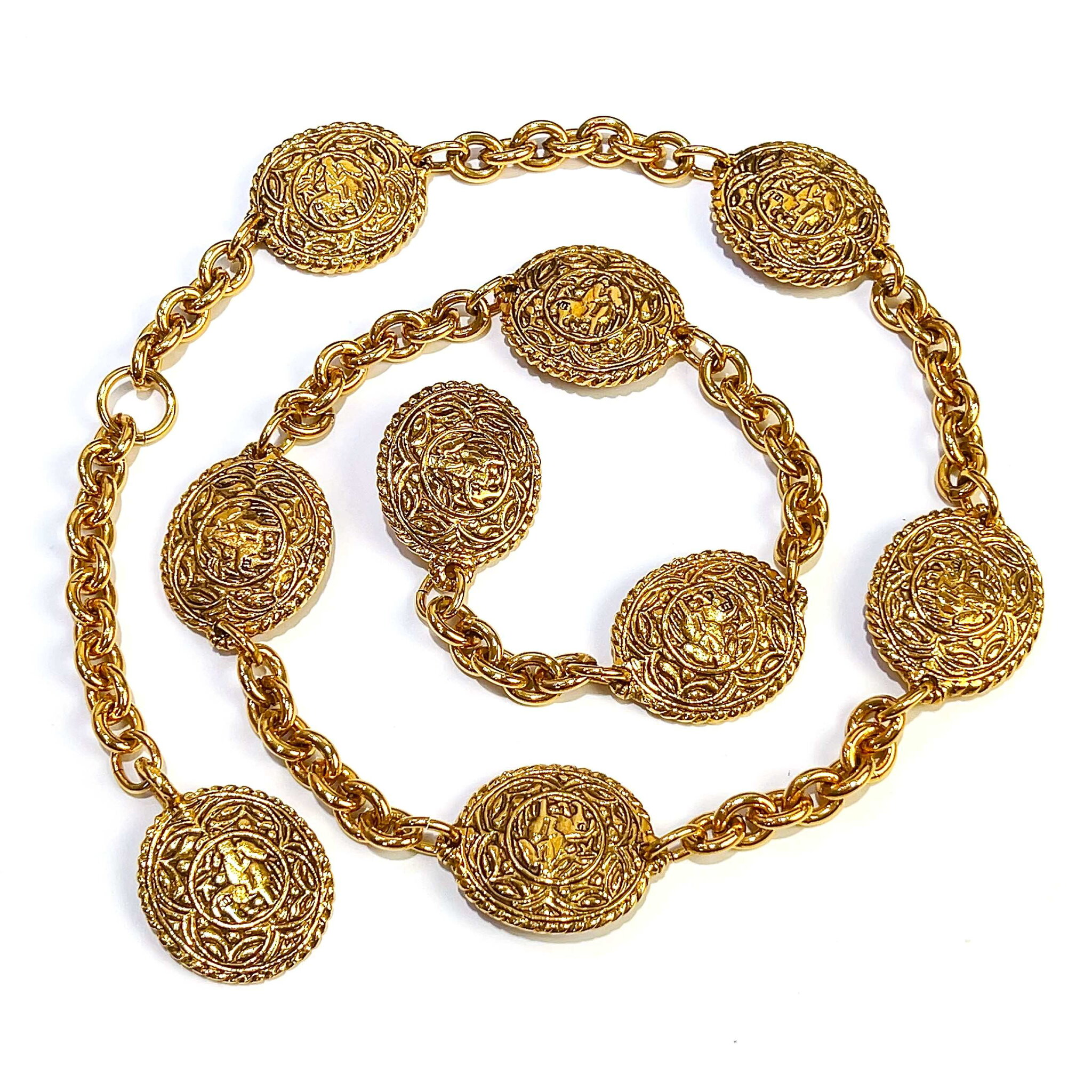 【中古】CHANEL シャネル ココマーク 騎馬 アラベスク チェーンベルト ヴィンテージ ゴールド GP レディース ファッション小物 美品