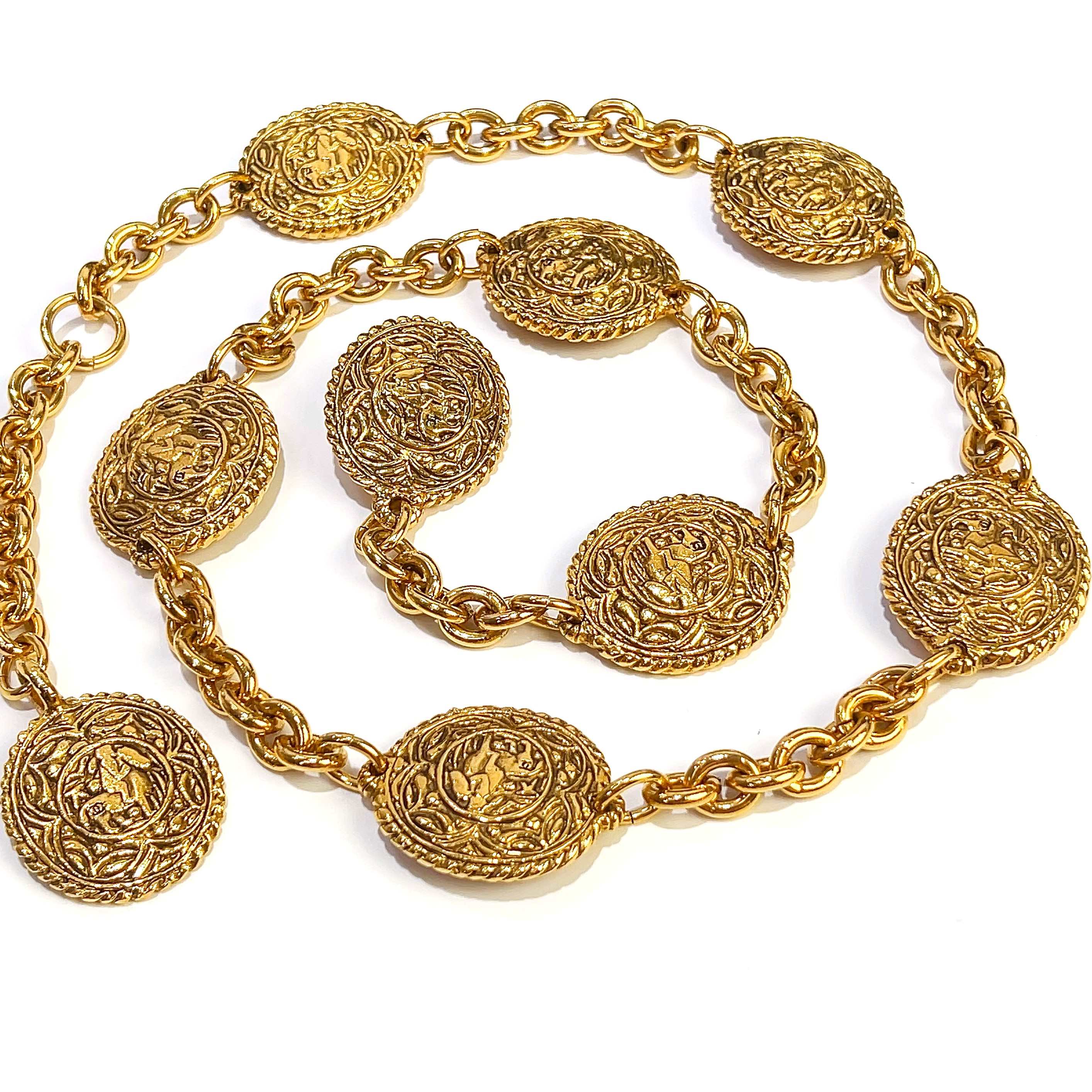 【中古】CHANEL シャネル ココマーク 騎馬 アラベスク チェーンベルト ヴィンテージ ゴールド GP レディース ファッション小物 美品