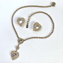 【中古】Yves Saint Laurent イヴ・サンローラン ハート ラインストーン イヤリング ネックレス セット レア GP 62cm レディース アクセサリー 希少 美品