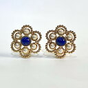 【中古】Christian Dior クリスチャン ディオール フラワー モチーフ フェイクパール カラーストーン イヤリング GP レディース アクセサリー 美品
